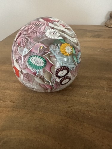 VINTAGE MURANO MILLEFIORI LATTICINO ART GLASS PAPERWEIGHT 2.5”T 2.5”W - Picture 8 of 14