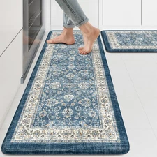 KIMODE Anti Fatigue Kitchen Mats 17.3" x 47"+17.3" x 29", Boho Blue Kitchen R...