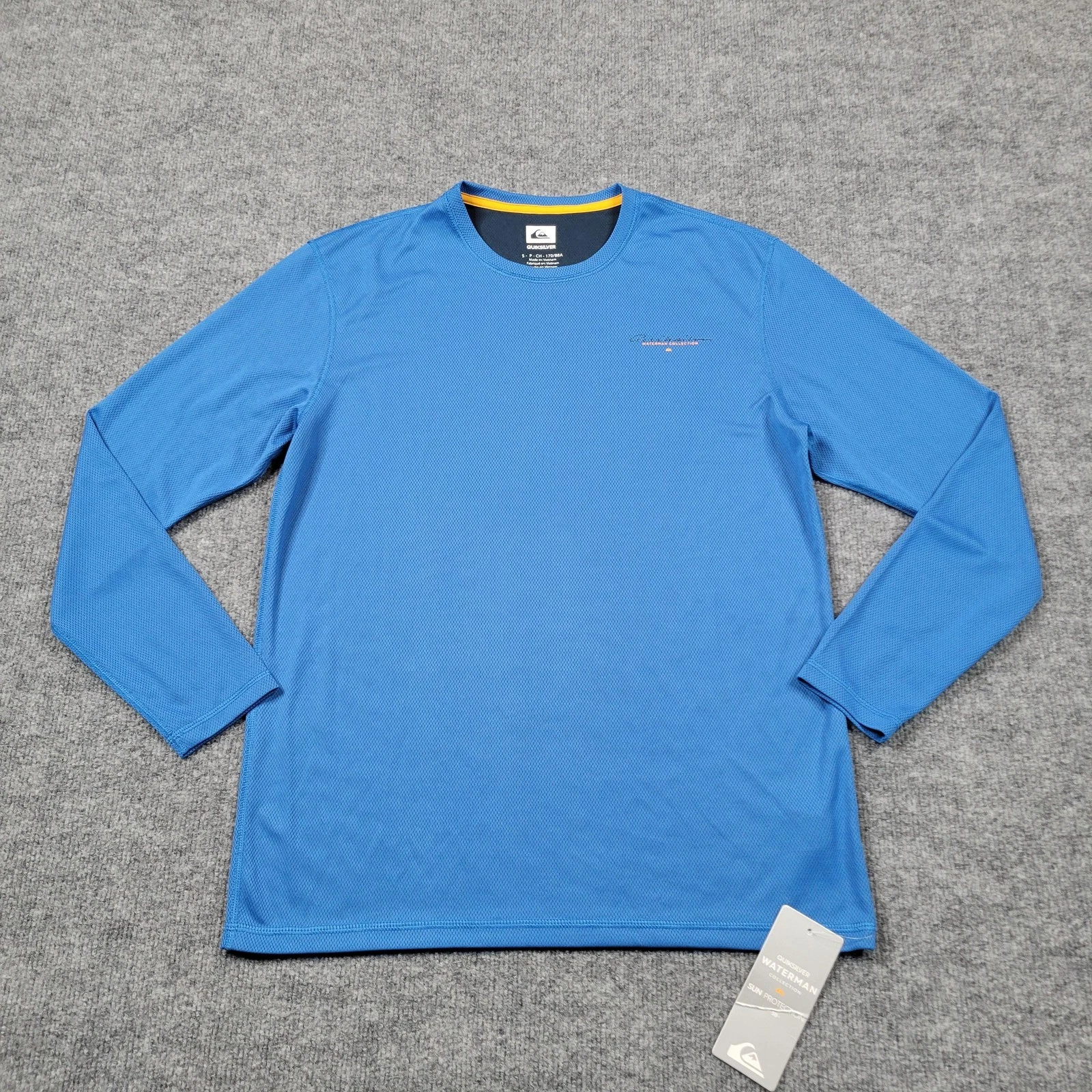 Quiksilver Shirt Mens Small Blue Waterman Pullover UPF 50 Sun Protection Tee NEW
