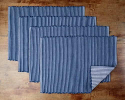 Juego de 4 manteles individuales tejidos de algodón, azul acanalado 14 x 19 pulgadas, manteles lavables... - Imagen 5 de 7