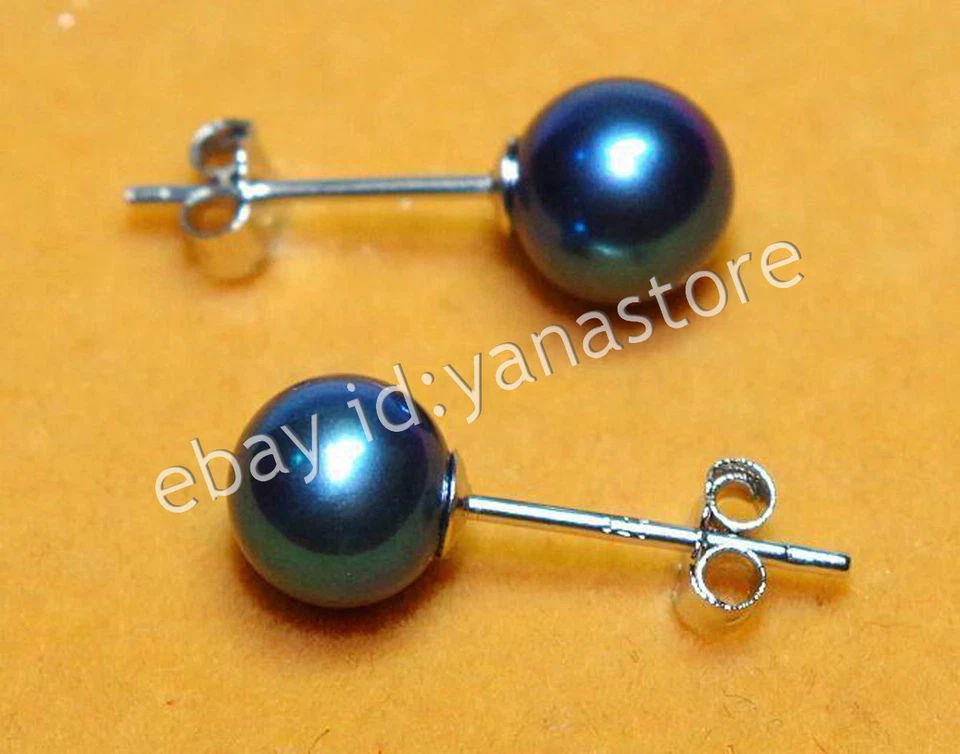 Perfekt Echter Natürlich Rund Schwarz Südsee Perle Ohrstecker 14K Weißgold - Bild 4 von 4