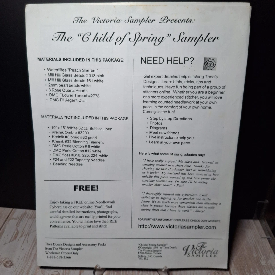 The Victoria Sampler Child of Spring Pattern #0004 WITH ACCESSORIES 1993 - Image 2 of 4