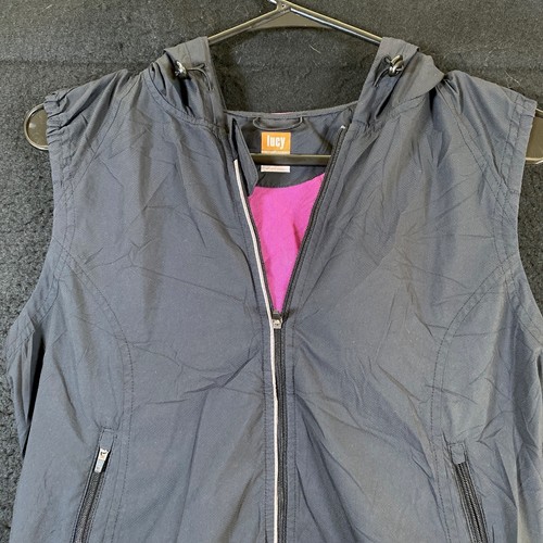 Lucy Womens Jacket Dark Blue Full Zip Vest Hooded LucyTech Lightweight Pocket XS - Picture 2 of 10