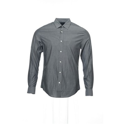 Perry Ellis Mens Button Down Shirt S Black Vertical Stripes 100% Cotton Slim Fit