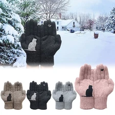 Cat Fan Cotton Gloves,Cat Bird Print Gloves Cute Pink Simple Mitten CW