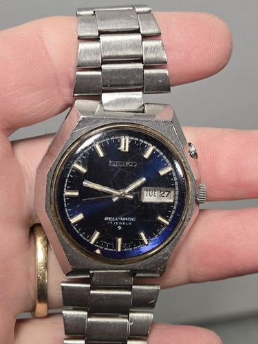 Vintage SEIKO Automatic Watch Men's BellMatic Blue Dial 17 Jewels "Not Working"