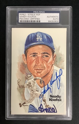 Sandy Koufax signiert Perez Steele Postkarte Baseball HOF Dodgers Autogramm PSA/DNA
