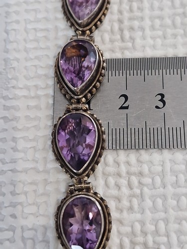 Vintage Sterling Silver & Faceted Amethyst Bracelet - Picture 8 of 13