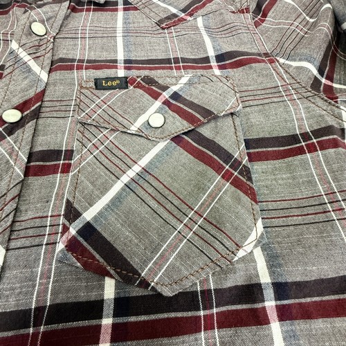 Camisa Lee Para Hombre Mediana Western Cuadros Perla Broches Gris Borgoña Cuadros a Cuadros - Imagen 8 de 20