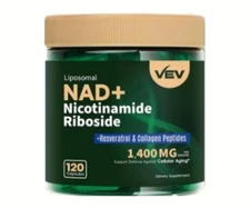 VEV NAD+ Supplement Liposomal NAD Resveratrol with Collagen CoQ10 Quercetin 120c