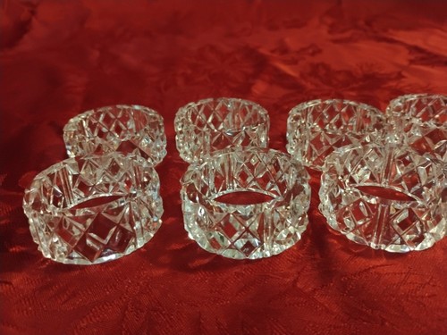 Vtg Lead Crystal Diamond Pattern Napkin Rings Set Of 8 - Picture 4 of 4