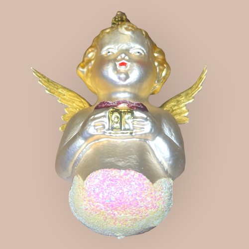 Adorno de ángel de Navidad vidrio soplado brillo alas de lámina dorada HECHO EN ALEMANIA - Imagen 5 de 10