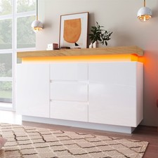 LED Sideboard High Gloss White Storage Cabinet with 2 Door 3 Drawer Living Room