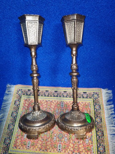 1144-Coppia Di Candelabri Portacandele una fiamma Vintage In Ottone Brunito rari - Foto 5 di 20