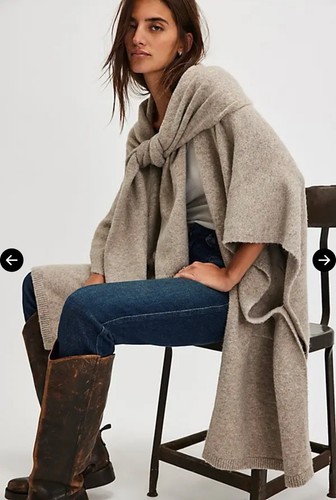 Neu ohne Etikett Free People Ellie Strick Schal Wickel Staubmantel Cardigan in Haferflockenbraun Einheitsgröße
