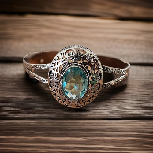 Pulsera/brazalete ajustable cristal topacio azul - chapada en plata de ley 925-nuevo - Imagen 3 de 4