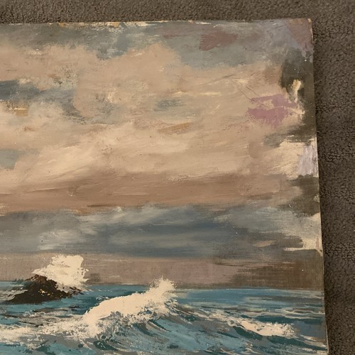 VINTAGE ANTIQUE SEASCAPE SURF OCEAN MCM Signed Vernone 36” X 24” Large Original - Picture 5 of 15
