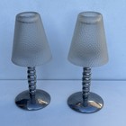 Set Of 2 Tea Light Lamp Votive Candle Hammered Glass Shade Clear.