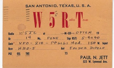 QSL  1949 San Antonio  Texas     radio card