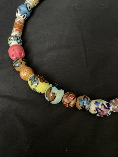 Vtg Mixed Media Beaded Necklace 18" Hand Painted Ceramic Clay Wood Boho Chunky - Picture 5 of 7