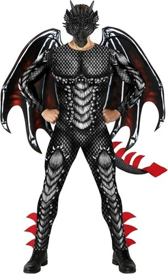 MORPH COSTUMES Schwarz Drache Kostüm Herren Erwachsene Karneval Faschingskostüm Halloween M-XXL