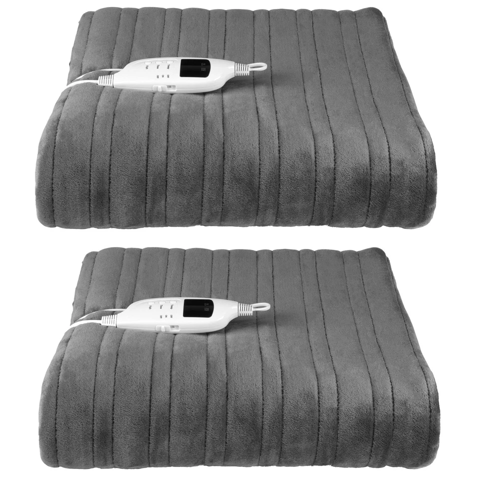Kleeneze Electric Heated Blanket Throw 2 Pack Electric Fleece Remote Controlled