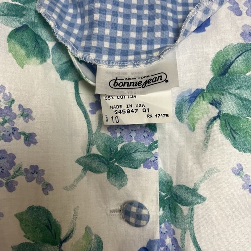 Bonnie Jean New York VTG Blue Flowers & Gingham Party Dress Size 10 Made In USA - Picture 9 of 10