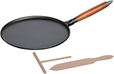 Cast Iron 11-Inch Crepe Pan with Spreader & Spatula - Matte Black, Made in Franc