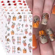 Fall Nail Stickers Maple Leaf Shiny Pumpkins Nail Decals 6PCS Self Fall-01