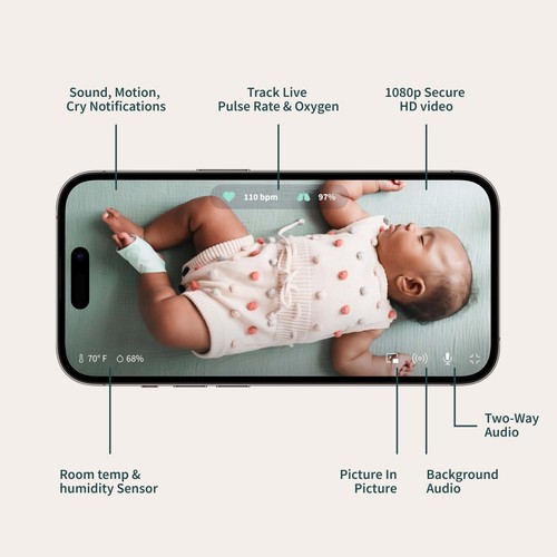 Owlet® Dream Bundle 2 Baby Monitor intelligente: Dream Sock® e Owlet Cam 2 - tracce - Foto 5 di 5