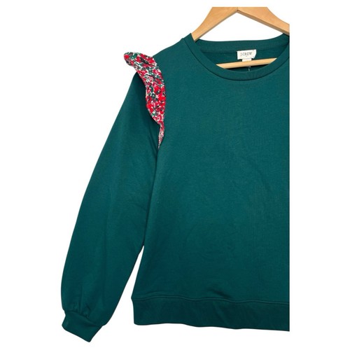 New J Crew Top Womens Medium Green Sweatshirt Ruffle Flower Cottagecore Cozy - Picture 7 of 13