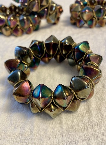 Lot Of 4 Pier 1 Imports Napkin Rings Iridescent Beaded Wire Wrapped - Picture 2 of 7