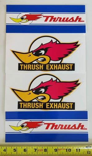 Lot of 2 PAIRS Classic Thrush Racing Decals Stickers NHRA Cabinets Garage - Picture 2 of 3