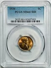 1934 P Small Cents Lincoln Wheat Penny PCGS MS-66+ Plus RD Red
