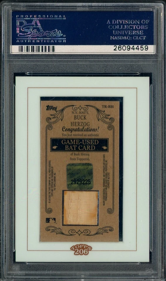 2002 Topps 206 Tobacco Buck Herzog HOF Game-Used Bat Patch PSA 8 NM-MT - Image 2 of 2