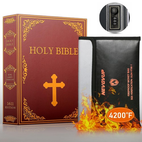 ANZAKY Diversion Book Safe With Combination Lock And Fireproof Money Bag, Secret Portable Metal Safe Box, Water Resistant Fireproof Safe Bag For