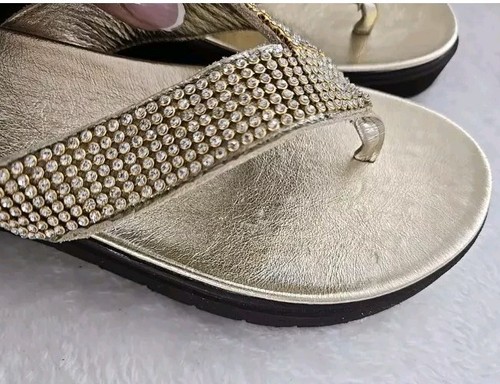 Pavers Women's Gold Cristal Embellished Toe Post Sandals Size uk 7/40 - Picture 7 of 10