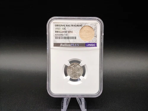 1937 Mercury Dime 10c NGC Brilliant Uncirculated With "Original Bag Fragment"