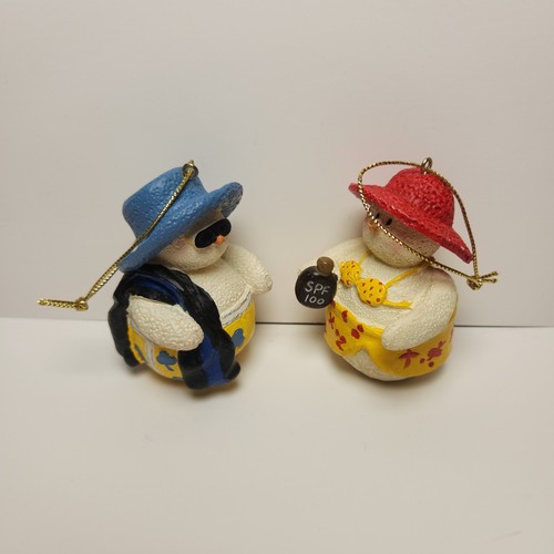 Set Of Two Snowman Ornaments Vacation Couple Holiday Seasonal Christmas 2" Tall - Picture 4 of 9