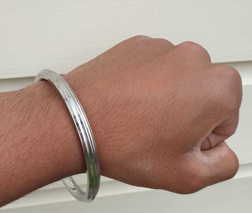 Stainless Steel Kara Sikh Bangle Singh Kaur Kada Lines Punjabi Bracelet Y10R New - Picture 6 of 12