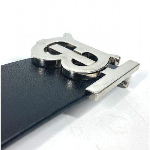 Burberry TB Logo Leather Belt Black x Silver hardware size