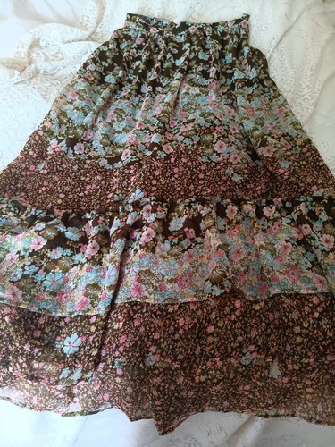 Vintage H&M Gypsy Bohemian langer Rock Gr. 8 Blumen Chiffon