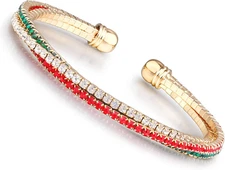 Christmas Rhinestone Bracelets Red Green White Cuff Bracelet for Women Men Gift 
