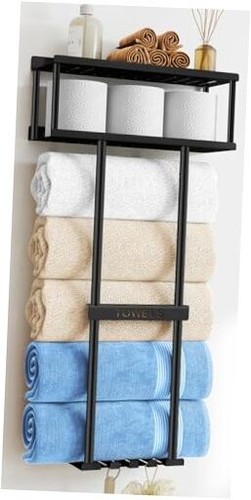 Bathroom Towel Storage Rack, Metal Towel Racks Wall Mounted Can Holds 5 Large