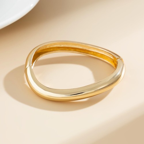 Gold Cuff Bangle Bracelets For Women Trendy Hinged Cuff Open Wide Chunky Gold Br - Picture 3 of 7