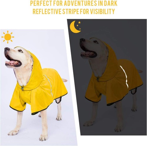 Nuevo impermeable Dociote amarillo para perro con capucha y tira reflectante * 3XL - Imagen 5 de 6