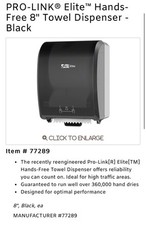 Prolink Elite Mechanical Hands Free Roll Towel Dispenser Black #77289