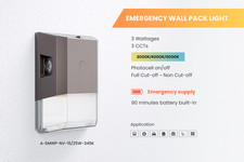 25Watt Outdoor Emergency Wall Pack Light With 90Min Emergency Battery Back-Up
