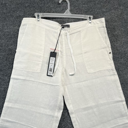 Michael Stars Pants Women Medium White Linen Pull-On Drawstring - Picture 2 of 11