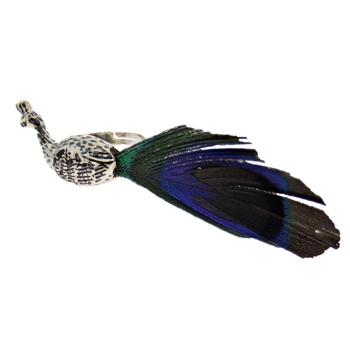 Zac's Alter Ego Adjustable High Quality Fashionable Peacock Ring With Feather - Afbeelding 1 van 2
